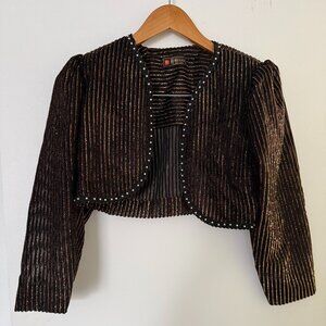 Fancy Black Shrug with Glitter Stripes and Pearl Trim